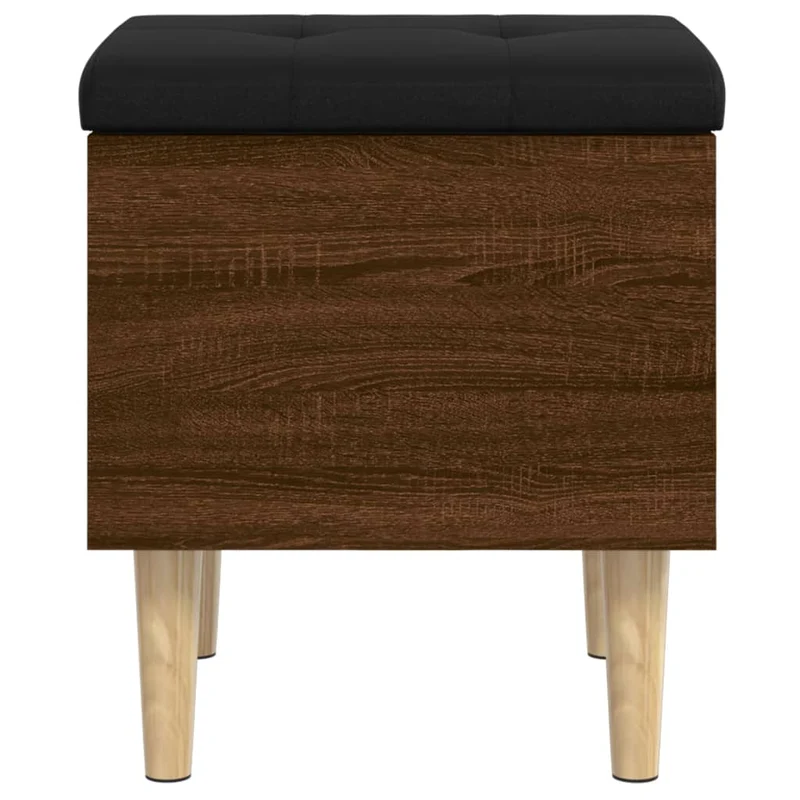 Banc banquette de rangement avec coussin d'assise noir 42 x 42 x 46 cm bois d'ingénierie couleur chêne marron DEC024737