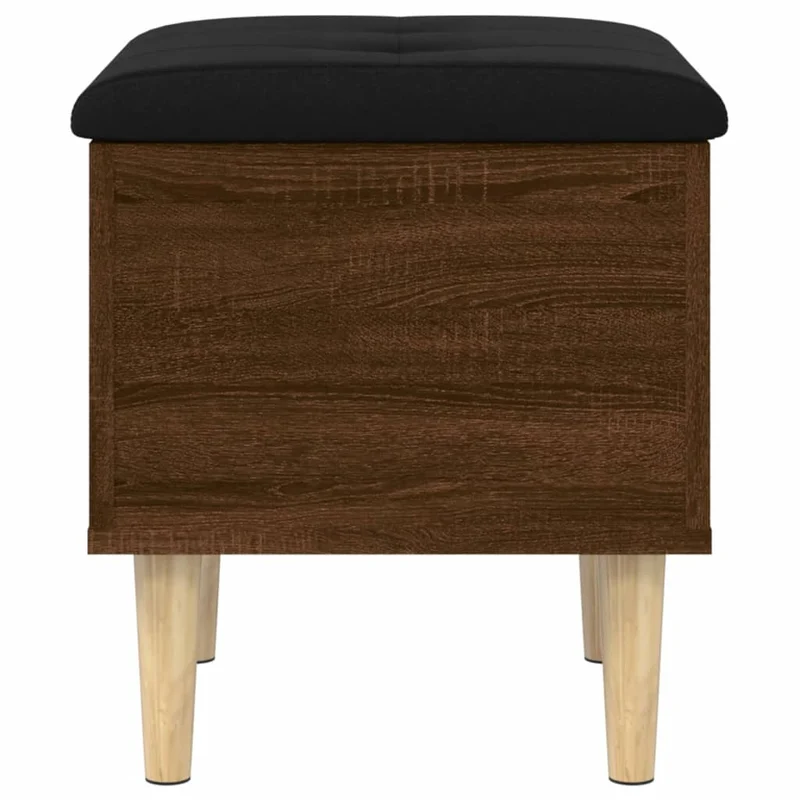 Banc banquette de rangement avec coussin d'assise noir 42 x 42 x 46 cm bois d'ingénierie couleur chêne marron DEC024737