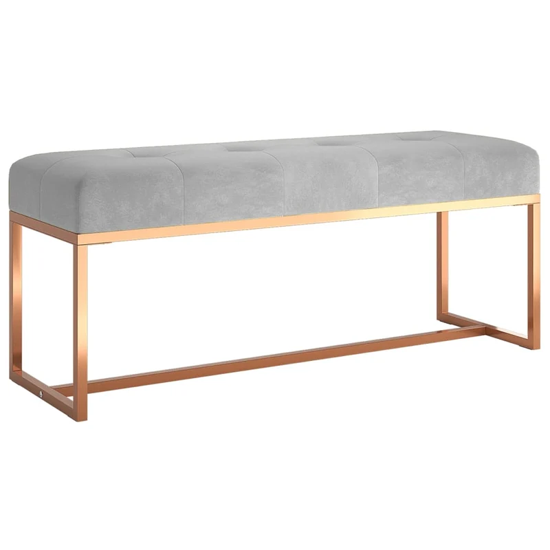 Banc de bout de lit design moderne 110 x 36 x 45 cm en velours gris capitonné cadre en métal doré DEC024812