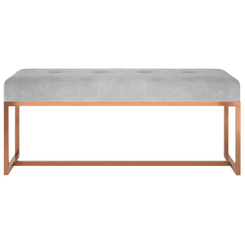 Banc de bout de lit design moderne 110 x 36 x 45 cm en velours gris capitonné cadre en métal doré DEC024812