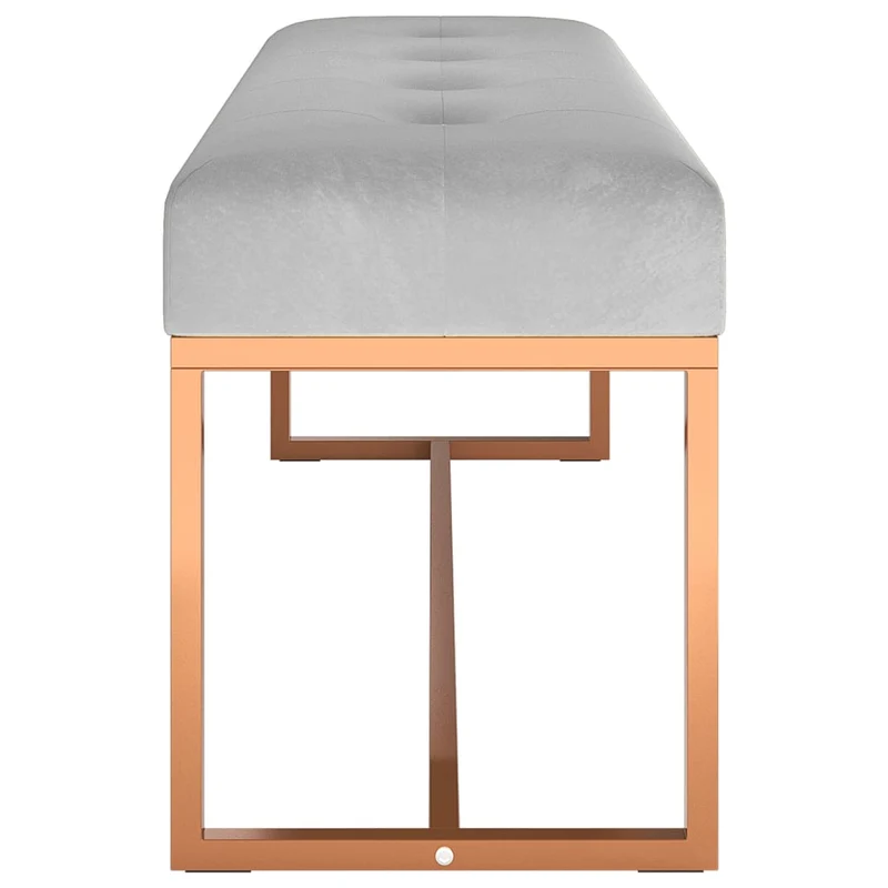 Banc de bout de lit design moderne 110 x 36 x 45 cm en velours gris capitonné cadre en métal doré DEC024812