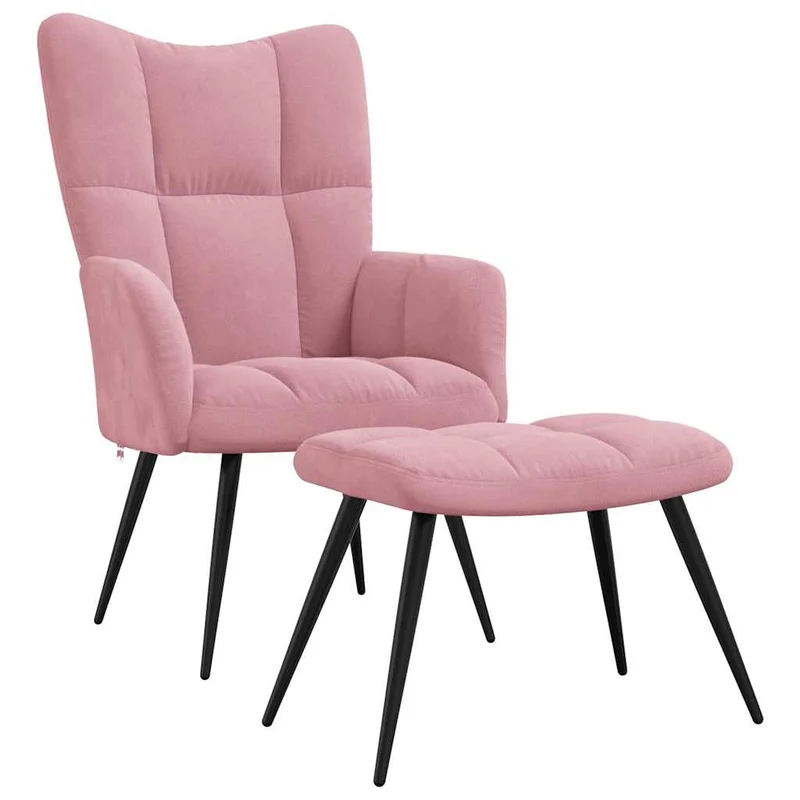 Fauteuil lounge chaise de canapé design moderne avec repose-pieds en velours rose DEC026615
