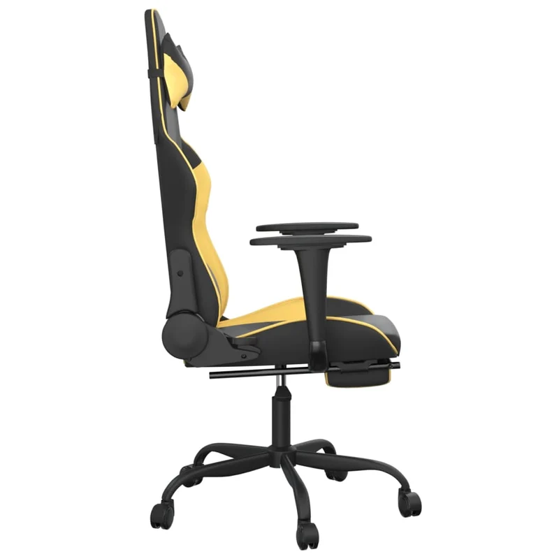 Fauteuil de bureau chaise gaming sur roulettes avec repose-pieds noir et doré PVC DEC025772