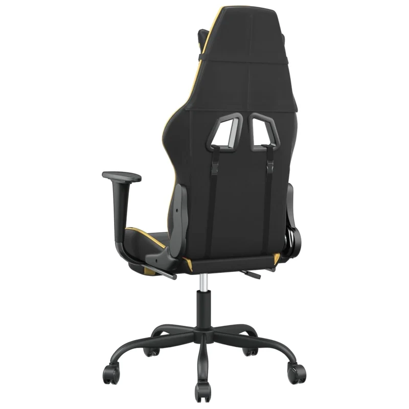 Fauteuil de bureau chaise gaming sur roulettes avec repose-pieds noir et doré PVC DEC025772
