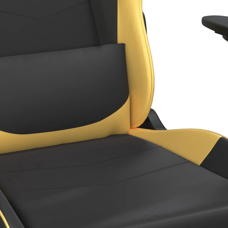 Fauteuil de bureau chaise gaming sur roulettes avec repose-pieds noir et doré PVC DEC025772