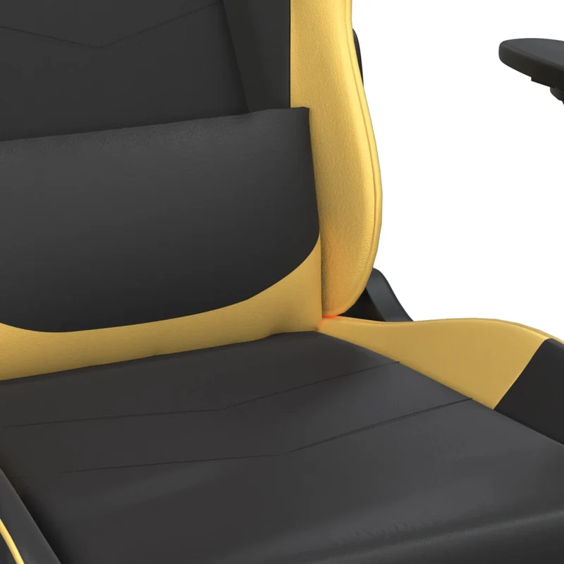 Fauteuil de bureau chaise gaming avec coussin lombaire et repose-pieds noir et doré PVC DEC025852