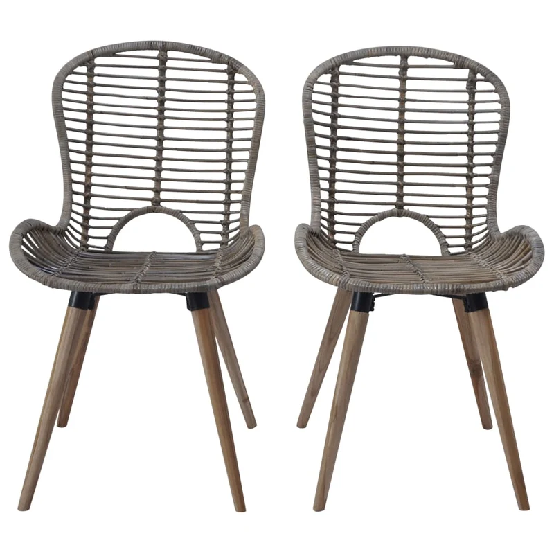 Set de 6 chaises de salle à manger design rustique en rotin naturel marron pieds en bois DEC025695