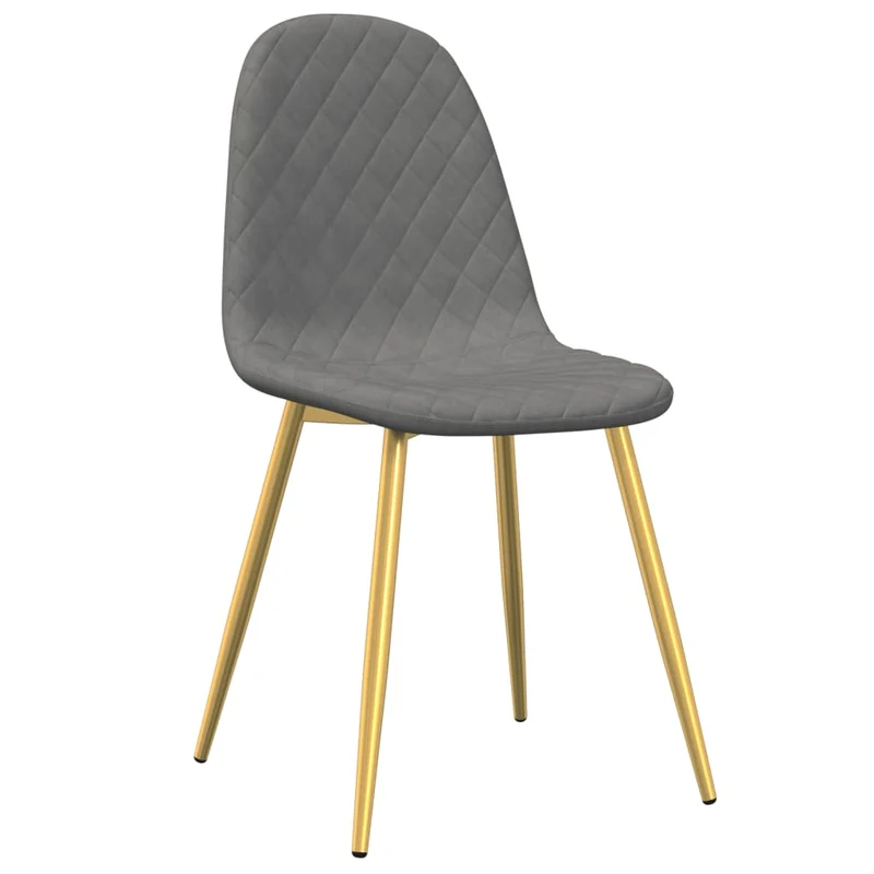 Set de 4 chaises de salle à manger en tissu velours gris clair couture losange pieds fer doré DEC025622