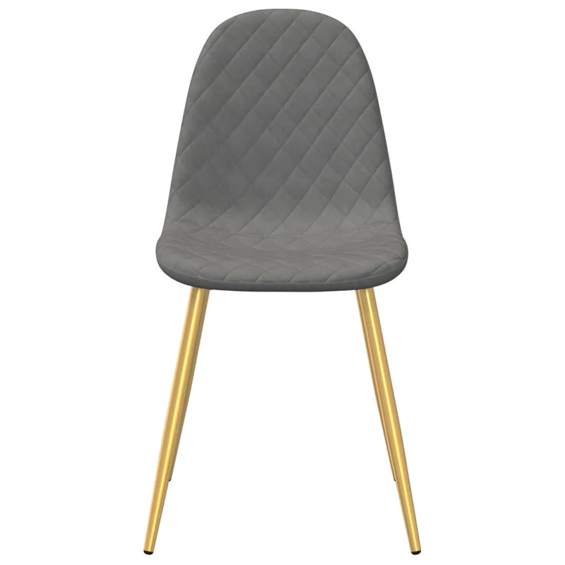 Set de 4 chaises de salle à manger en tissu velours gris clair couture losange pieds fer doré DEC025622