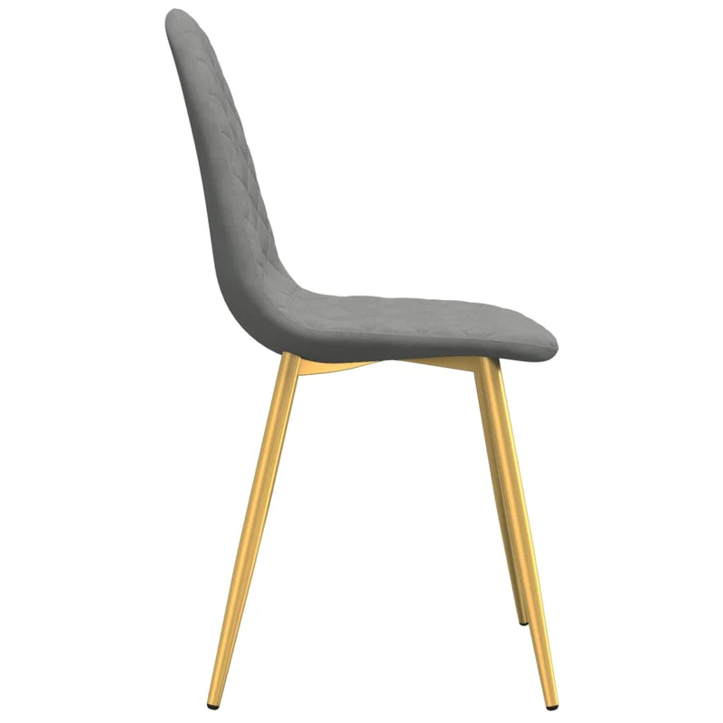 Set de 4 chaises de salle à manger en tissu velours gris clair couture losange pieds fer doré DEC025622