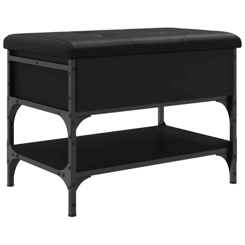 Banc de rangement à chaussures avec coussin d'assise noir 62 x 42 x 45 cm en bois d'ingénierie noir et métal DEC024919
