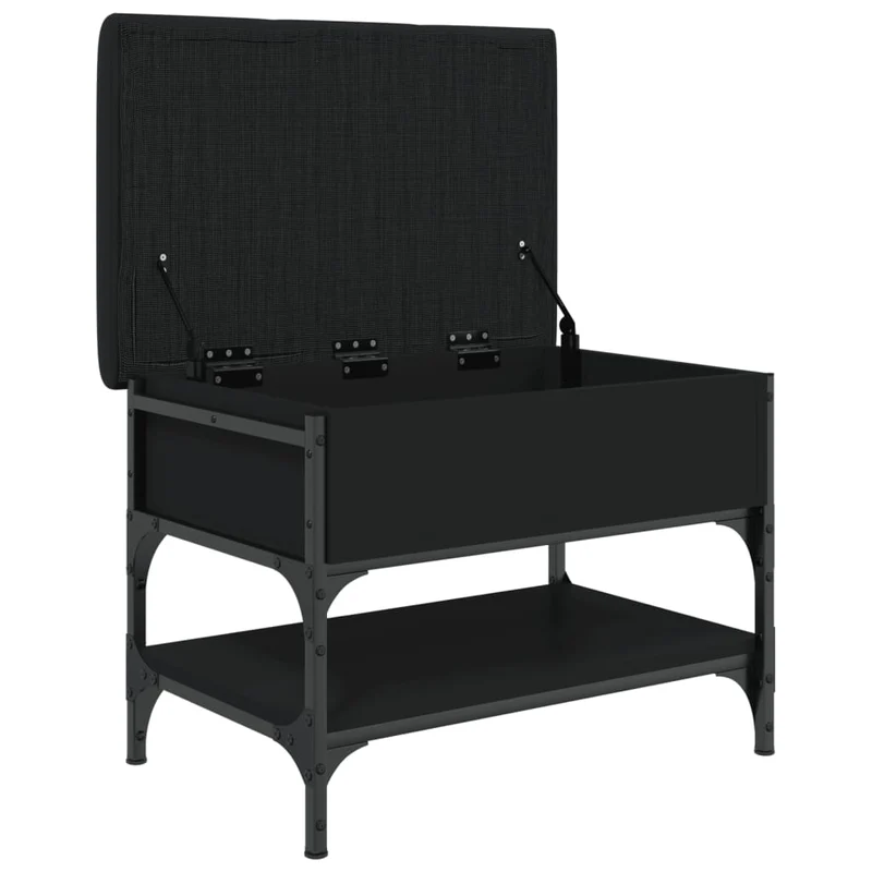 Banc de rangement à chaussures avec coussin d'assise noir 62 x 42 x 45 cm en bois d'ingénierie noir et métal DEC024919