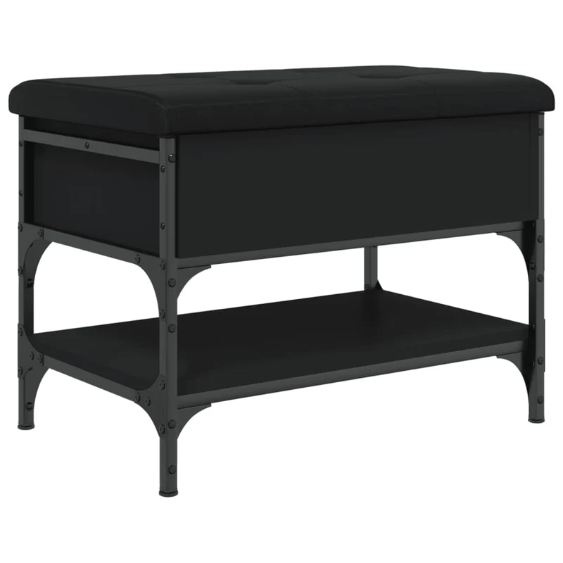 Banc de rangement à chaussures avec coussin d'assise noir 62 x 42 x 45 cm en bois d'ingénierie noir et métal DEC024919