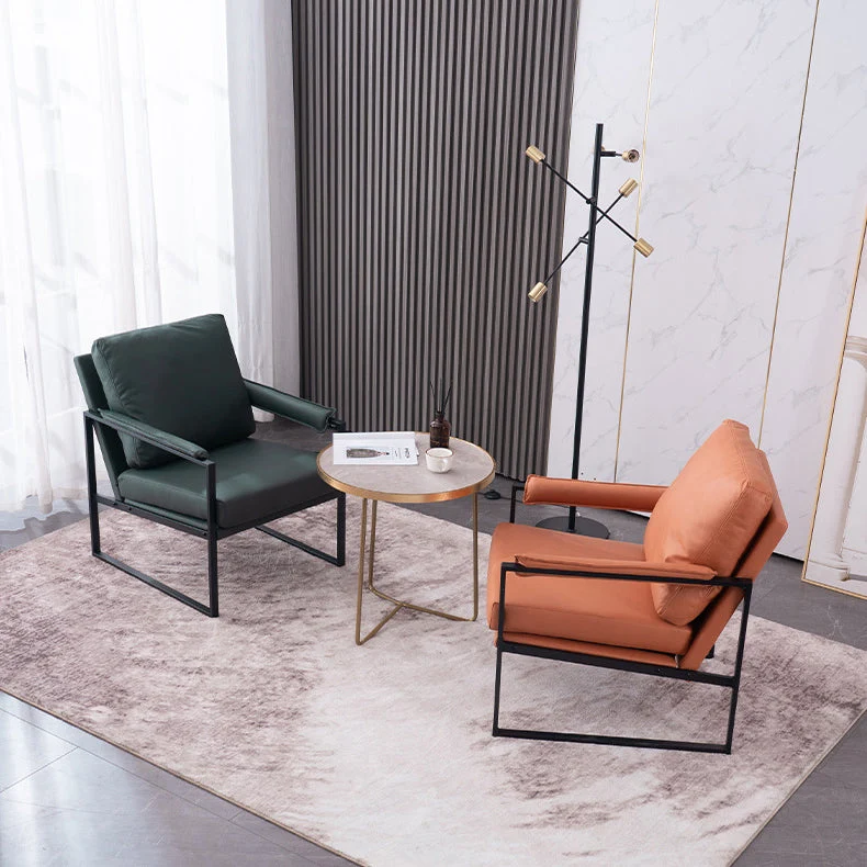 Contemporary Scandinavian Fabric Velvet Faux Leather Carbon Steel Latex Sponge Square Accent Chair Backrest Armrest For Living Room