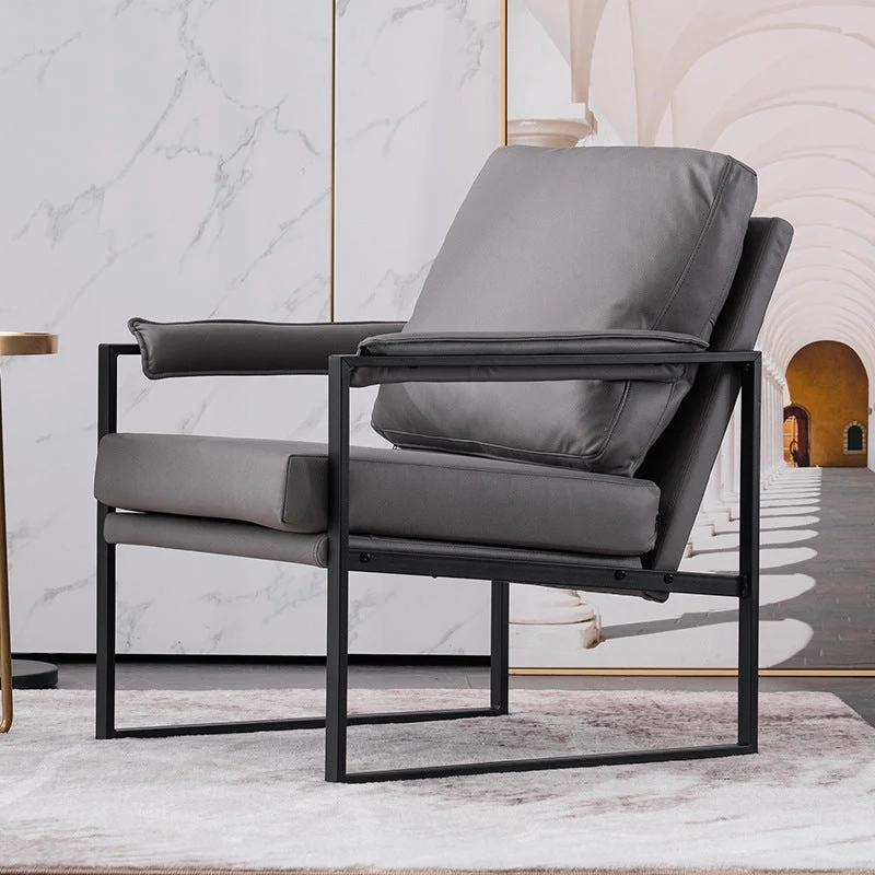 Contemporary Scandinavian Fabric Velvet Faux Leather Carbon Steel Latex Sponge Square Accent Chair Backrest Armrest For Living Room