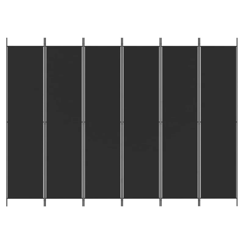 Paravent séparateur de pièce cloison 6 panneaux 300 x 220 cm tissu noir et fer DEC031119