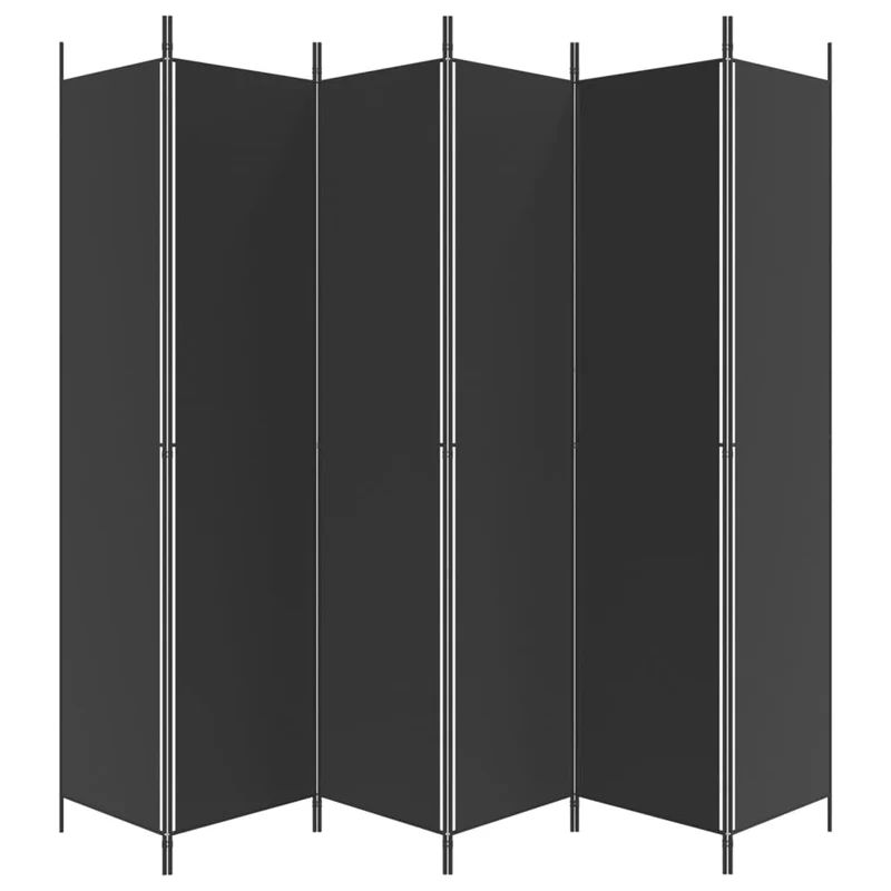 Paravent séparateur de pièce cloison 6 panneaux 300 x 220 cm tissu noir et fer DEC031119