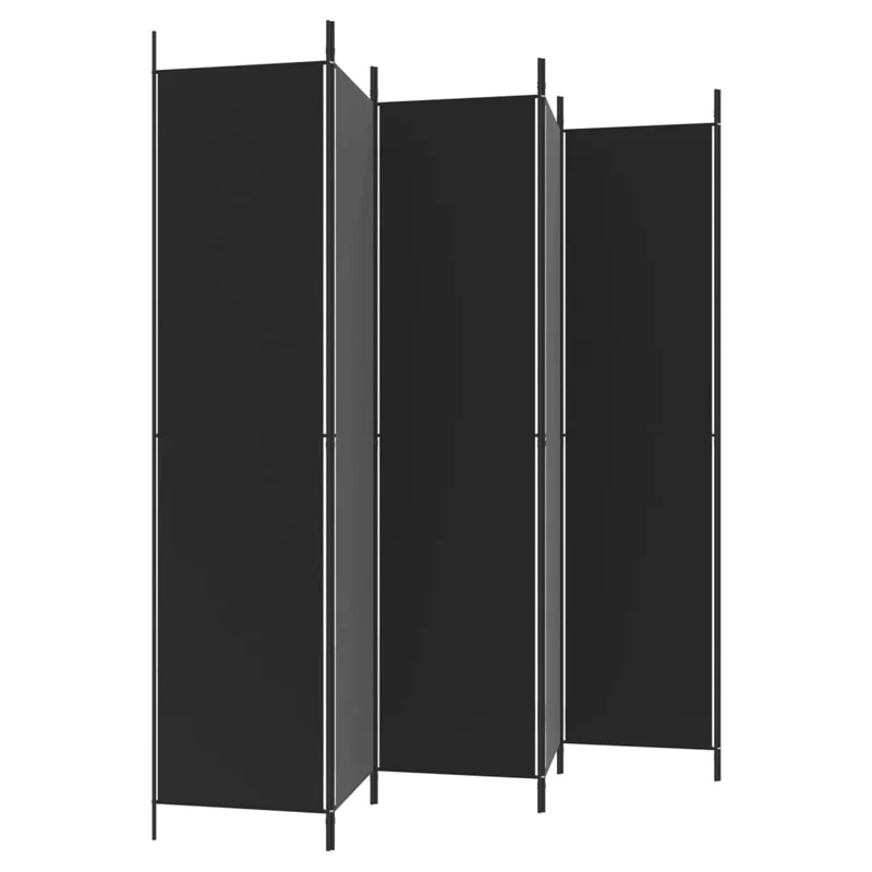 Paravent séparateur de pièce cloison 6 panneaux 300 x 220 cm tissu noir et fer DEC031119