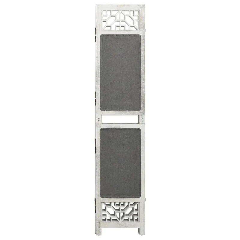 Paravent séparateur de pièce cloison 6 panneaux 210 x 165 cm tissu gris et bois blanc DEC031073