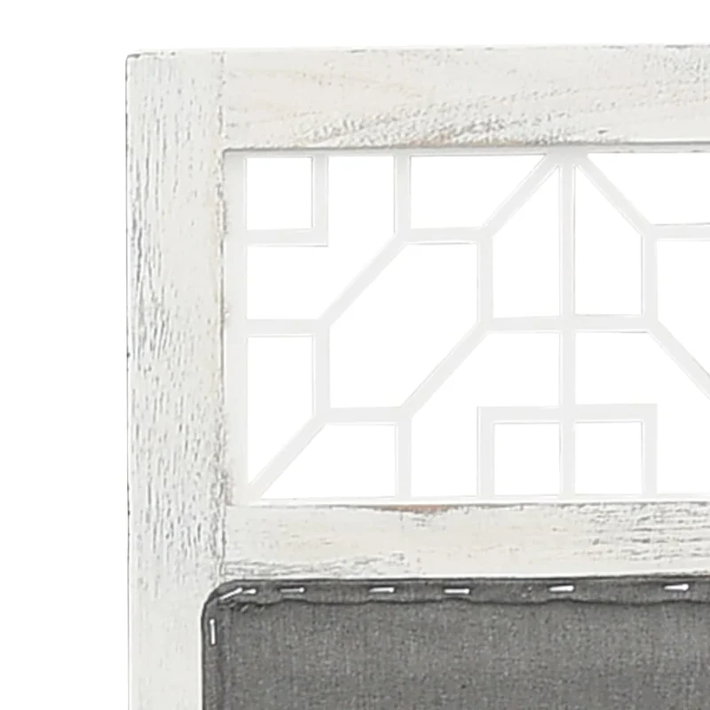 Paravent séparateur de pièce cloison 6 panneaux 210 x 165 cm tissu gris et bois blanc DEC031073