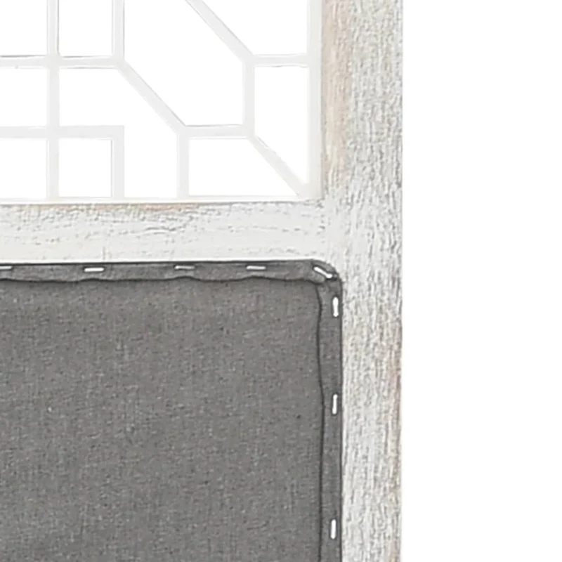 Paravent séparateur de pièce cloison 6 panneaux 210 x 165 cm tissu gris et bois blanc DEC031073