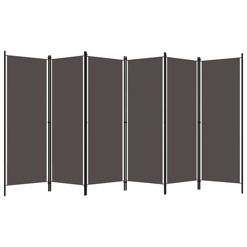 Paravent séparateur de pièce cloison 6 panneaux 300 x 180 cm en tissu anthracite et métal DEC031035