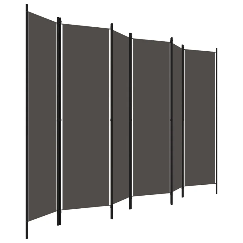 Paravent séparateur de pièce cloison 6 panneaux 300 x 180 cm en tissu anthracite et métal DEC031035
