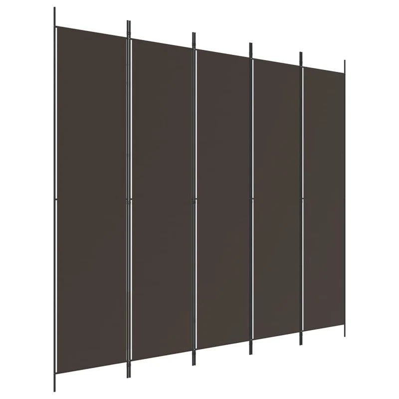 Paravent séparateur de pièce cloison 5 panneaux 250 x 220 cm tissu brun et fer DEC030984