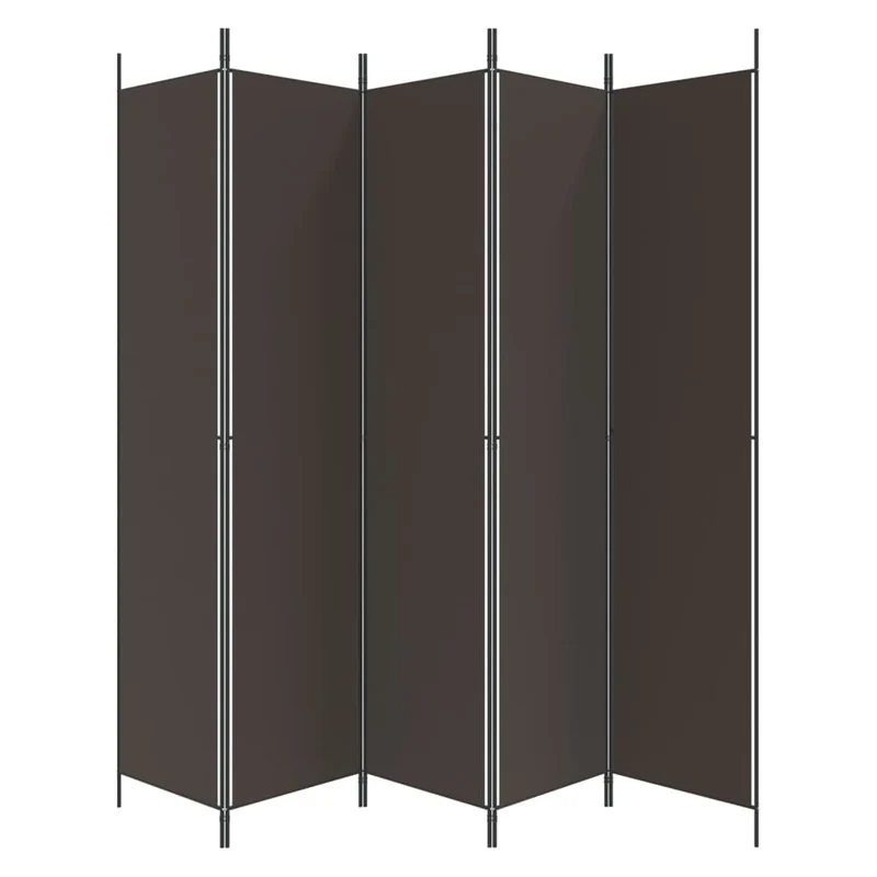 Paravent séparateur de pièce cloison 5 panneaux 250 x 220 cm tissu brun et fer DEC030984
