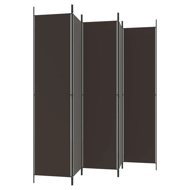 Paravent séparateur de pièce cloison 5 panneaux 250 x 220 cm tissu brun et fer DEC030984