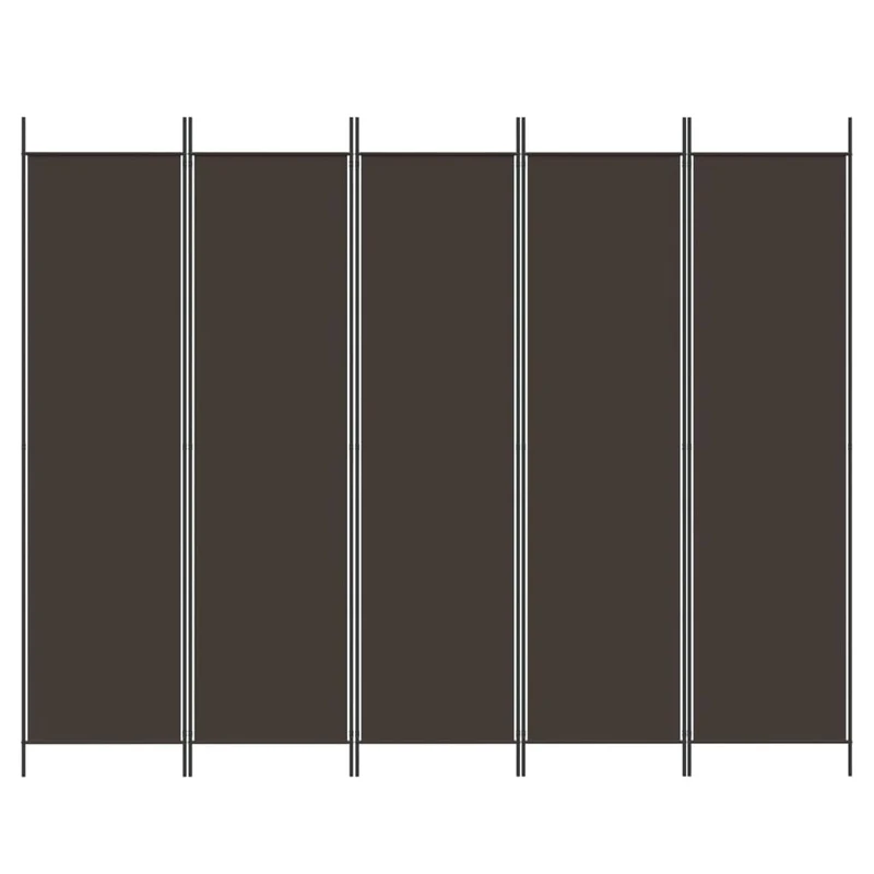 Paravent séparateur de pièce cloison 5 panneaux 250 x 200 cm tissu brun et fer DEC030981