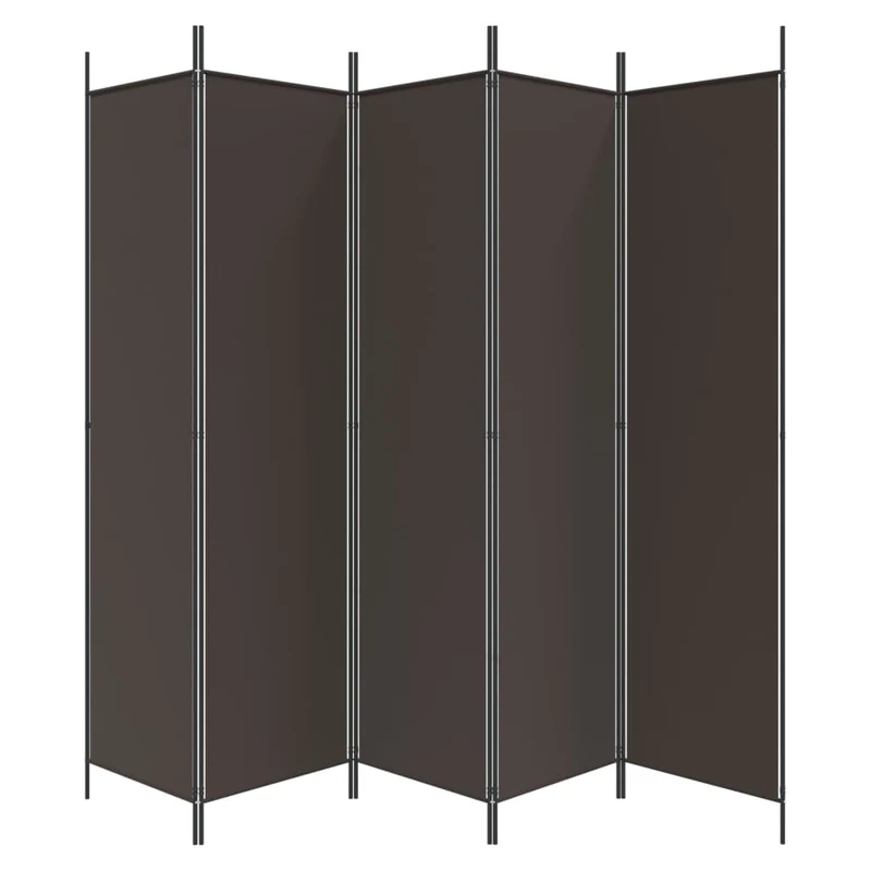 Paravent séparateur de pièce cloison 5 panneaux 250 x 200 cm tissu brun et fer DEC030981