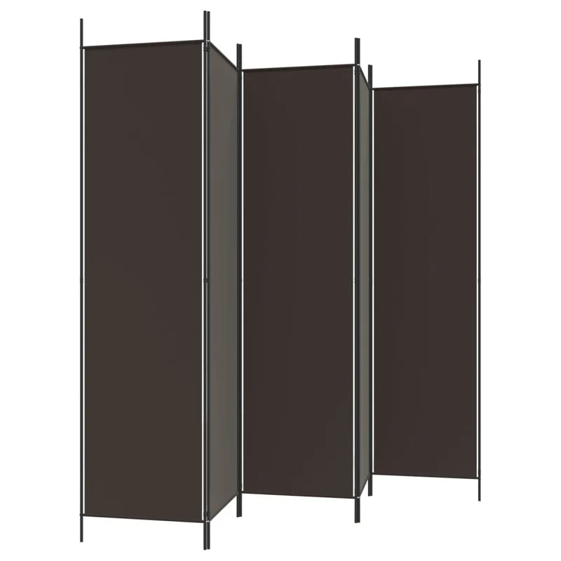 Paravent séparateur de pièce cloison 5 panneaux 250 x 200 cm tissu brun et fer DEC030981