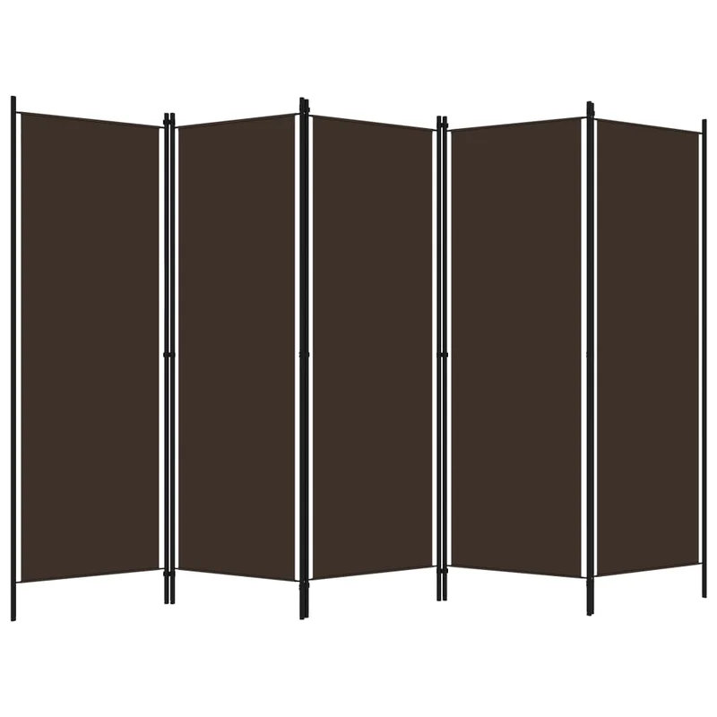 Paravent séparateur de pièce cloison 5 panneaux 250 x 180 cm en tissu marron et fer DEC030979