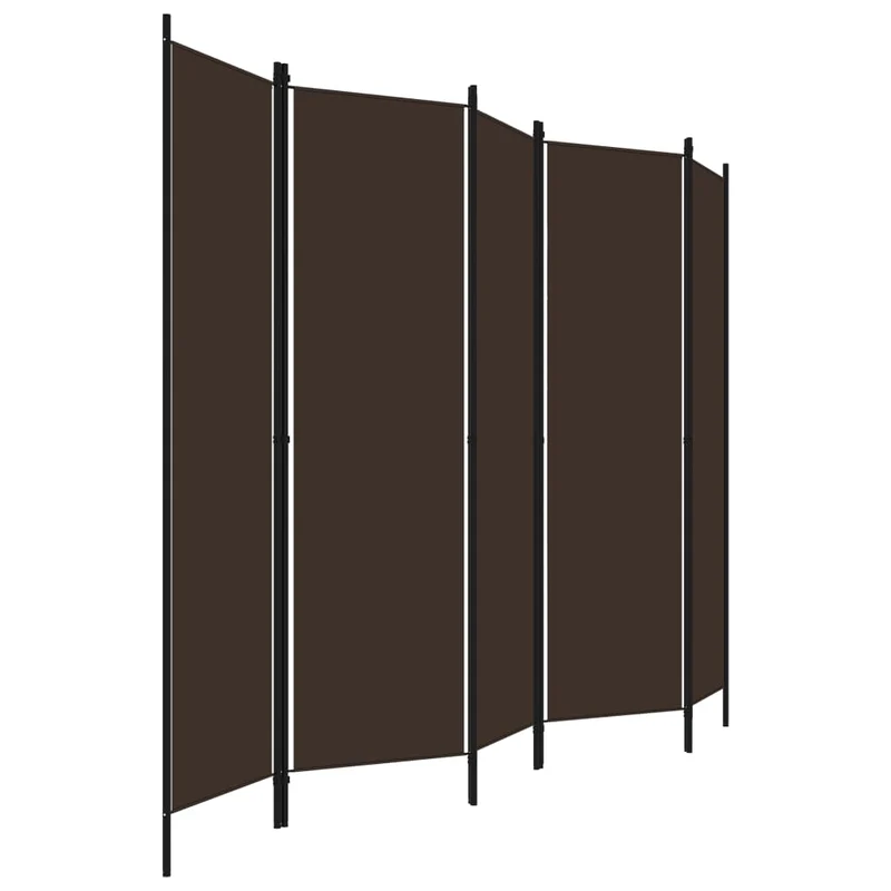 Paravent séparateur de pièce cloison 5 panneaux 250 x 180 cm en tissu marron et fer DEC030979