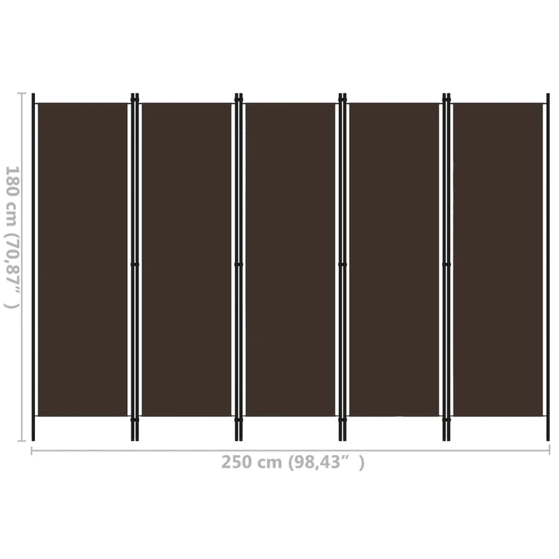 Paravent séparateur de pièce cloison 5 panneaux 250 x 180 cm en tissu marron et fer DEC030979