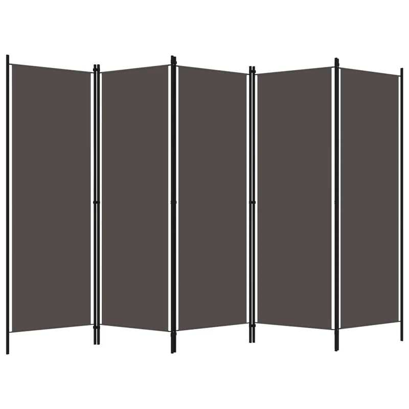 Paravent séparateur de pièce cloison 5 panneaux 250 x 180 cm en tissu anthracite et fer DEC030934