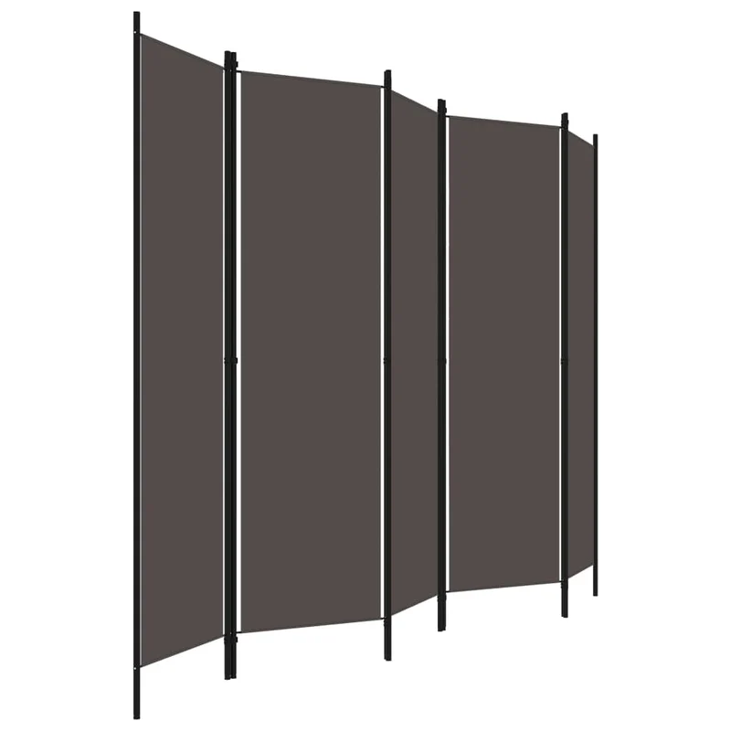 Paravent séparateur de pièce cloison 5 panneaux 250 x 180 cm en tissu anthracite et fer DEC030934