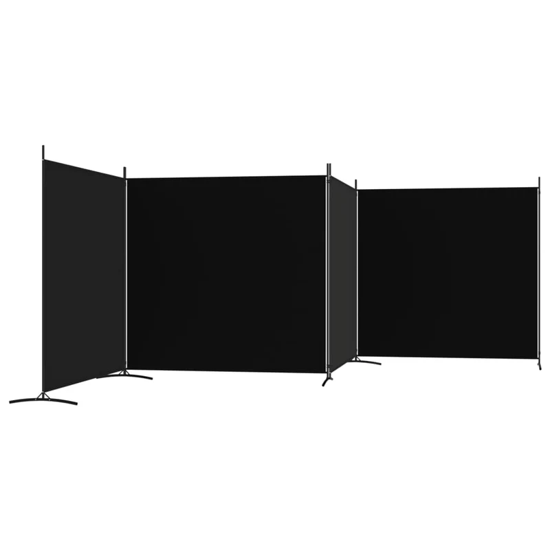 Séparateur de pièce cloison 4 panneaux 698 x 180 cm tissu noir et fer DEC030911
