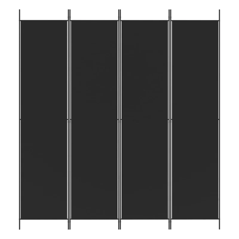 Paravent séparateur de pièce cloison 4 panneaux 200 x 220 cm tissu noir et fer DEC030907