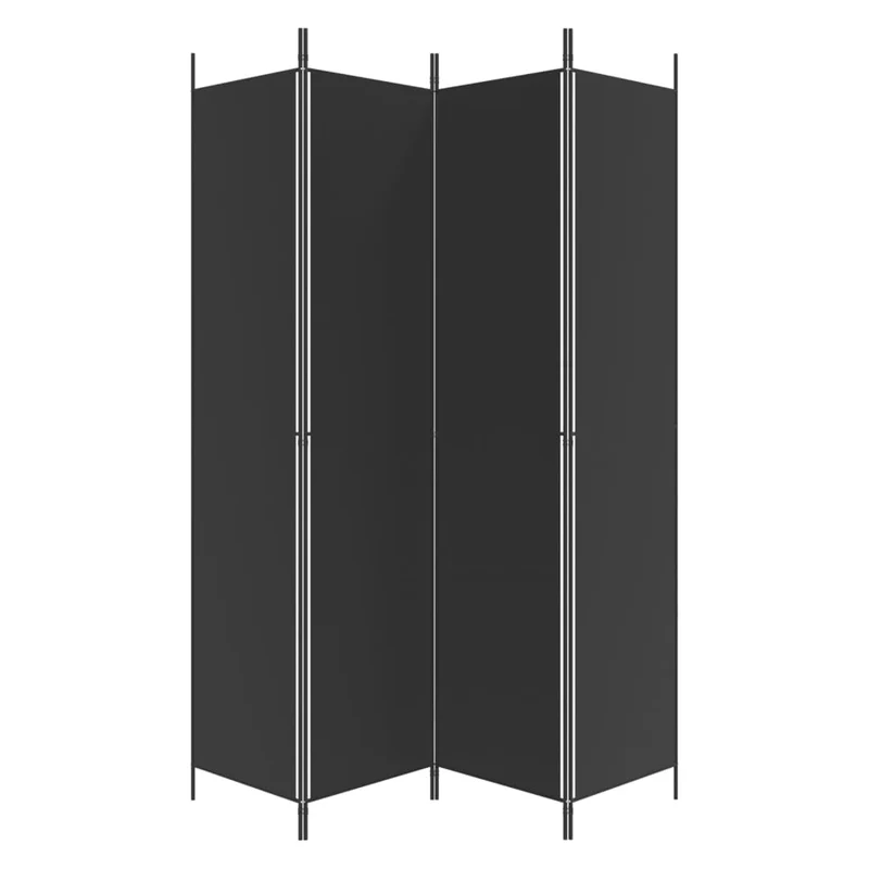 Paravent séparateur de pièce cloison 4 panneaux 200 x 220 cm tissu noir et fer DEC030907