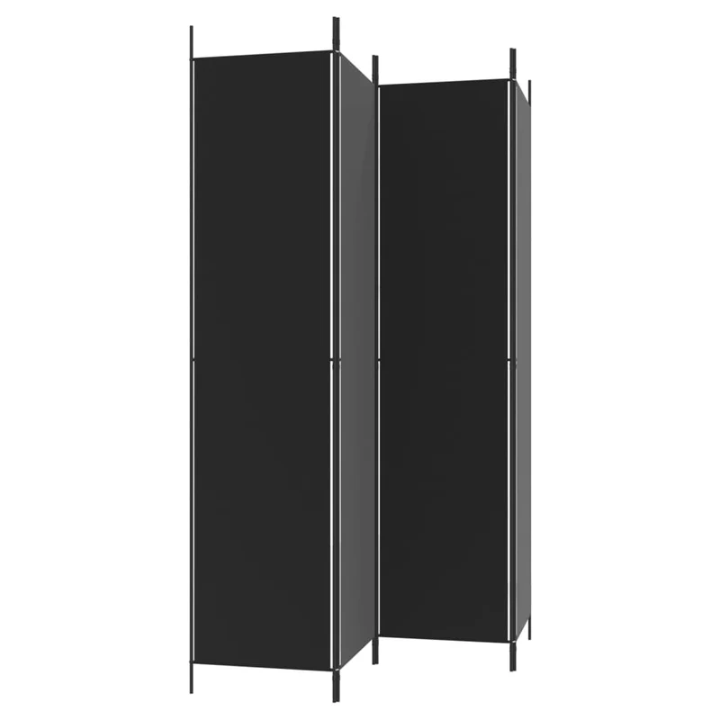 Paravent séparateur de pièce cloison 4 panneaux 200 x 220 cm tissu noir et fer DEC030907