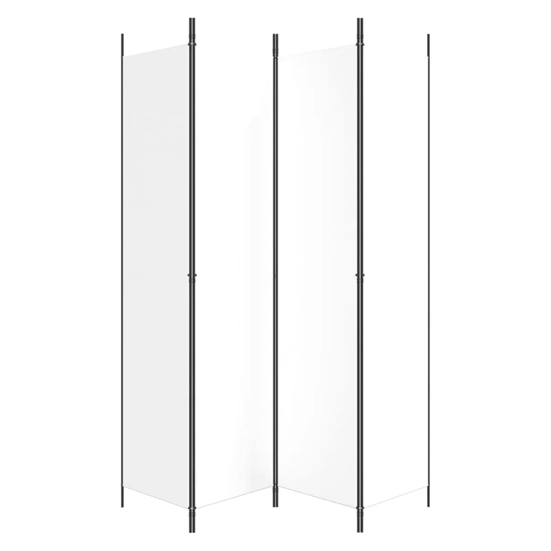 Paravent séparateur de pièce cloison 4 panneaux 200 x 220 cm tissu blanc et fer DEC030840