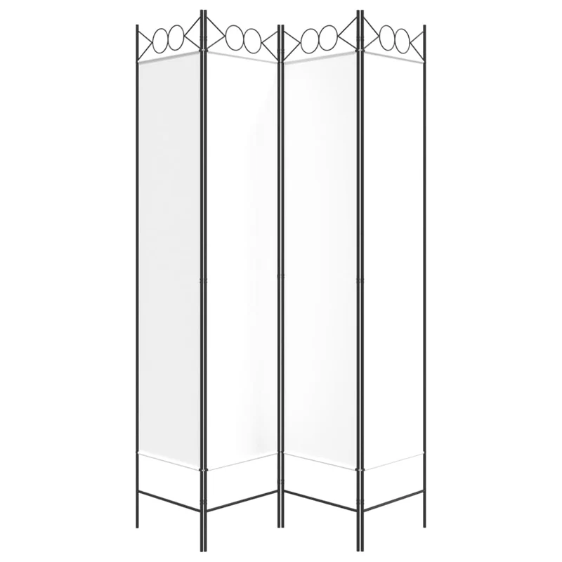 Paravent séparateur de pièce cloison 4 panneaux 160 x 200 cm tissu blanc et fer DEC030837