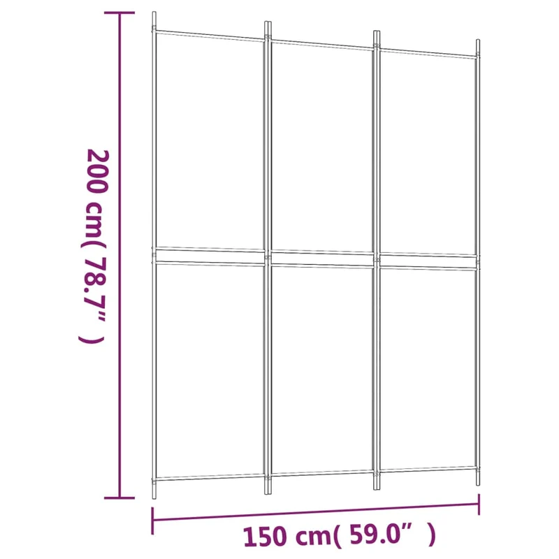 Paravent séparateur de pièce cloison 3 panneaux 150 x 200 cm tissu blanc et fer DEC030740