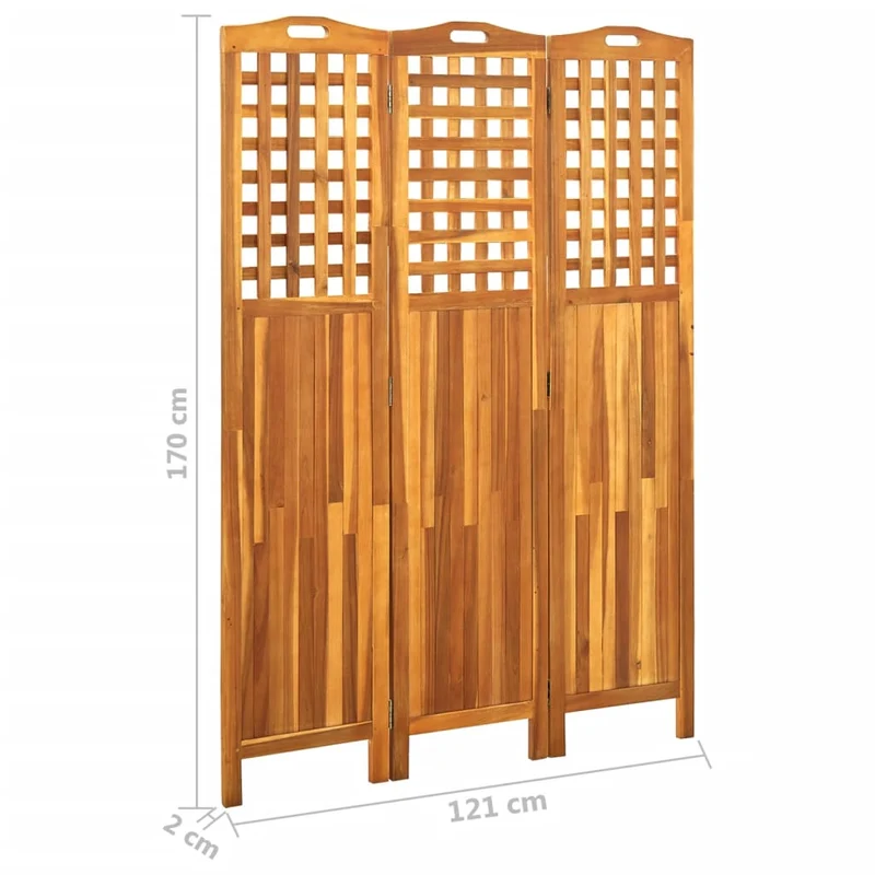 Paravent séparateur de pièce cloison 3 panneaux 121 x 2 x 170 cm bois d'acacia marron DEC030720