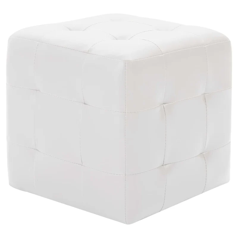 Lot de 2 poufs tabourets repose-pieds capitonné 30 x 30 x 30 cm en PVC blanc DEC030039