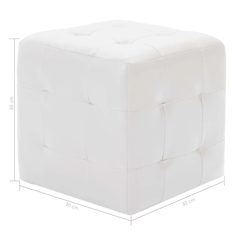 Lot de 2 poufs tabourets repose-pieds capitonné 30 x 30 x 30 cm en PVC blanc DEC030039