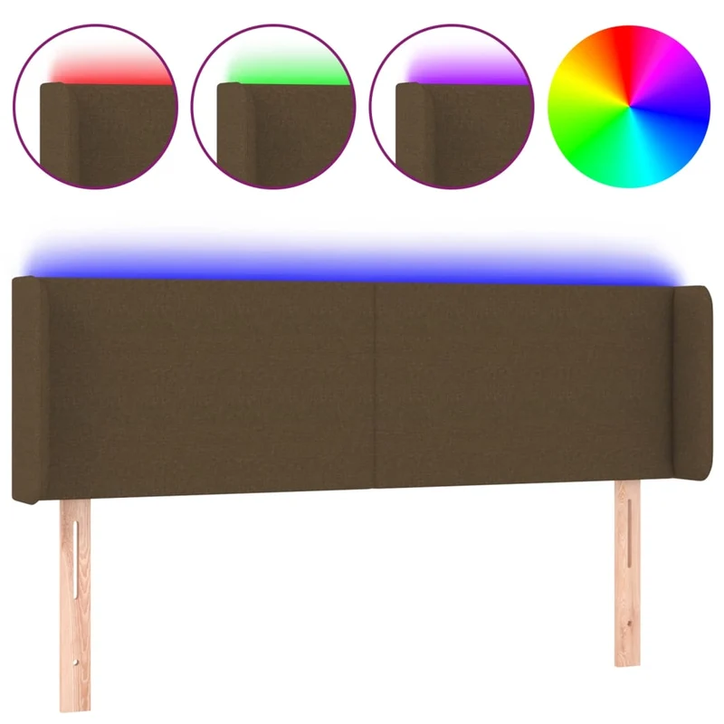 Tête de lit accessoire couchage chambre à coucher meuble à LED 147 x 16 x 78/88 cm tissu marron foncé TDL0200858