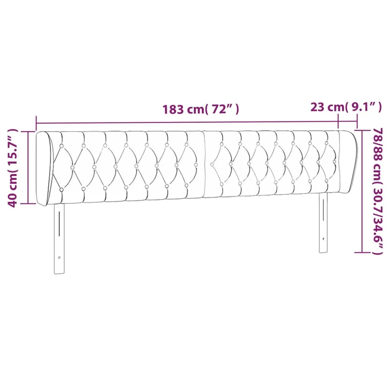 Tête de lit accessoire couchage chambre à coucher meuble capitonné avec rebord latéral 183 x 23 x 78/88 cm tissu gris foncé TDL0204957